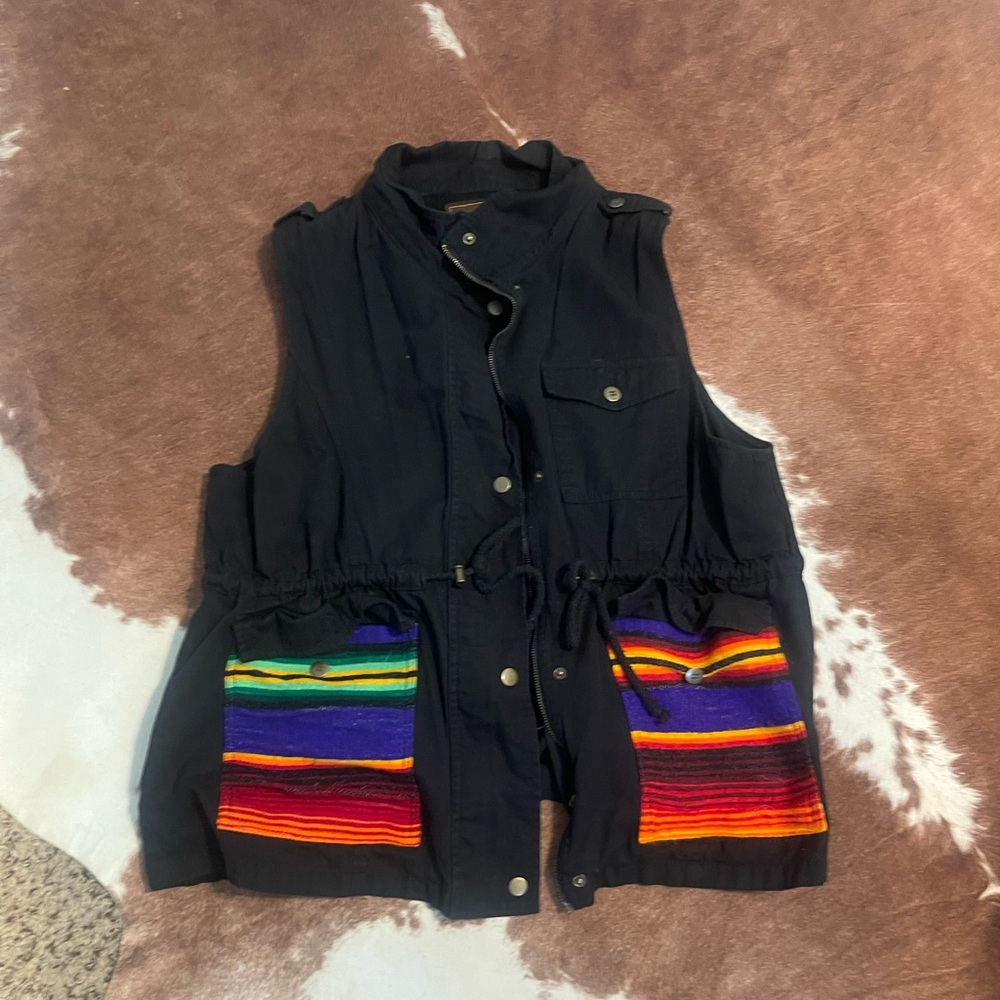 L&B Black Vest with Multicolor Stripes